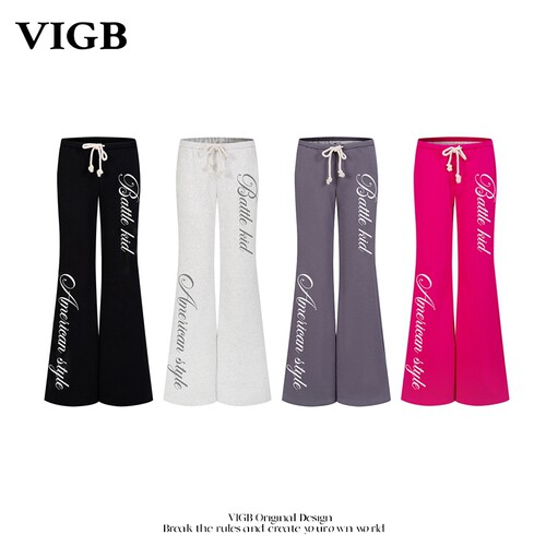 VIGB原创字母印花休闲微喇裤