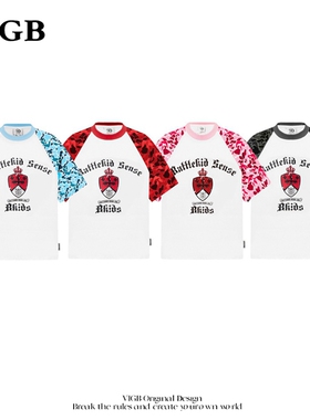 VIGB 原创国潮美式复古街头迷彩圆领短袖夏季宽松休闲百搭T恤上衣