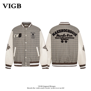 VIGB 原创国潮美式时尚外套秋冬高街oversize开衫夹克棒球服潮牌