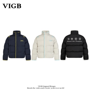 情侣加厚外套潮 高街雪花刺绣连帽棉衣男女冬季 VIGB 原创国潮美式