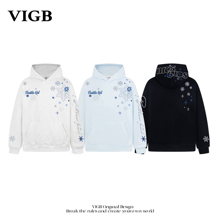 VIGB 原创国潮美式复古雪花刺绣连帽卫衣男女中性风潮牌情侣外套