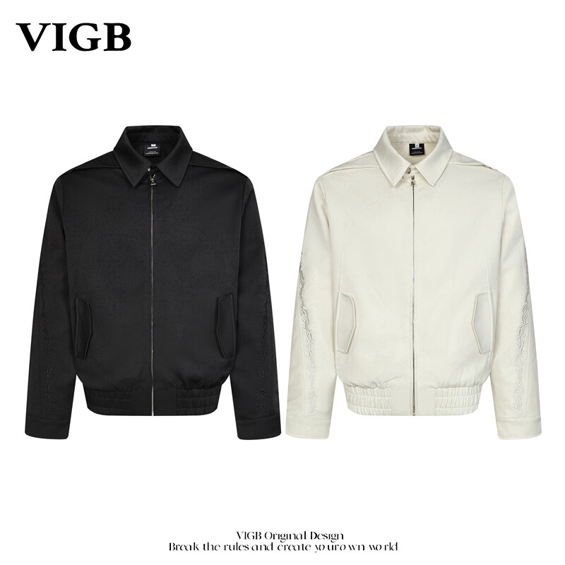 VIGB 原创国潮美式复古飞行夹克男女cleanfit外套痞帅翻领设计感