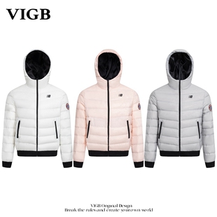 VIGB 原创国潮美式撞色连帽排骨羽绒服冬季加厚保暖白鸭绒外套潮