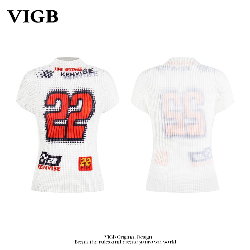 VIGB 原创国潮美式复古球衣风短袖T恤女夏季修身辣妹小众短款上衣