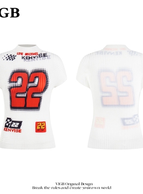 VIGB 原创国潮美式复古球衣风短袖T恤女夏季修身辣妹小众短款上衣