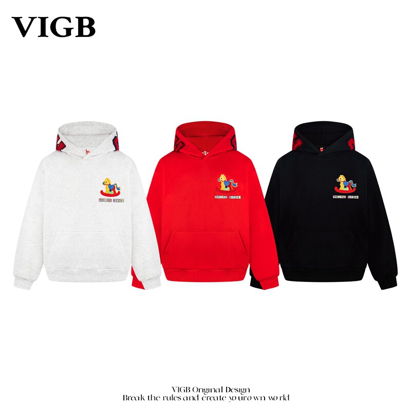 VIGB 原创国潮美式字母刺绣连帽卫衣男女春季宽松氛围感情侣帽衫