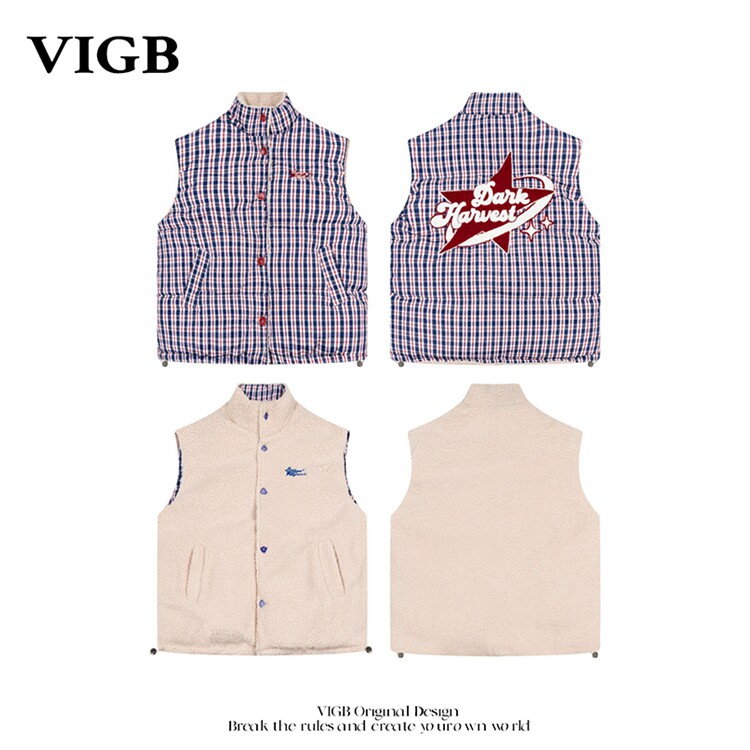 VIGB美式双面穿棉服马甲外套