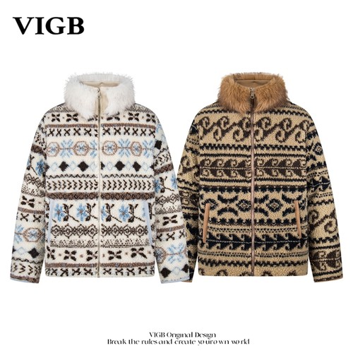 VIGB原创国潮美式冬季毛领棉服