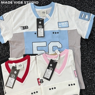 短袖 VIGB 原创国潮数字印花运动球衣小众宽松V领透气男女情侣夏季