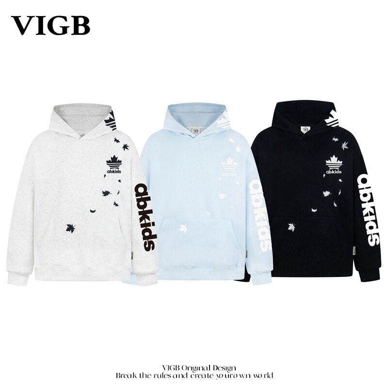 VIGB 原创国潮美式街头字母连帽卫衣男小众宽松情侣慵懒风帽衫潮