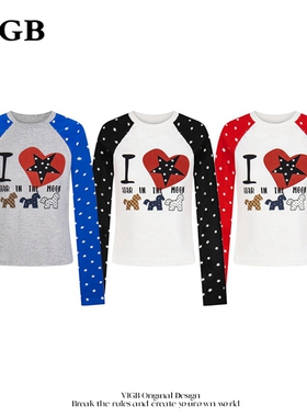 VIGB 原创国潮美式复古韩系撞色长袖T恤女独特学院风短款修身上衣