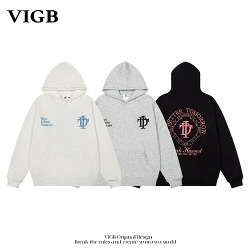VIGB原创复古字母刺绣连帽卫衣
