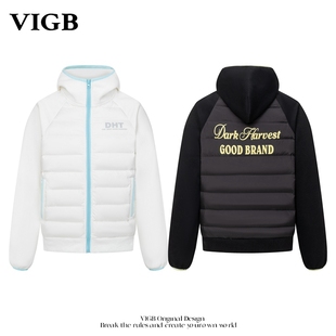 显瘦外套潮 拼接设计感连帽排骨羽绒服男女冬季 VIGB 原创国潮美式