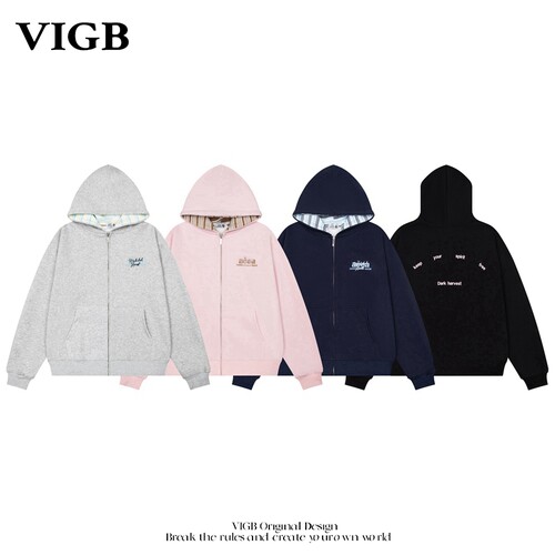 VIGB原创复古字母刺绣连帽卫衣