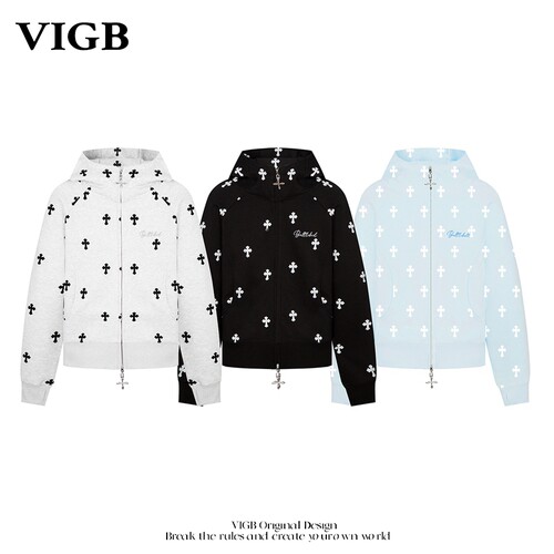 VIGB原创复古字母刺绣连帽卫衣