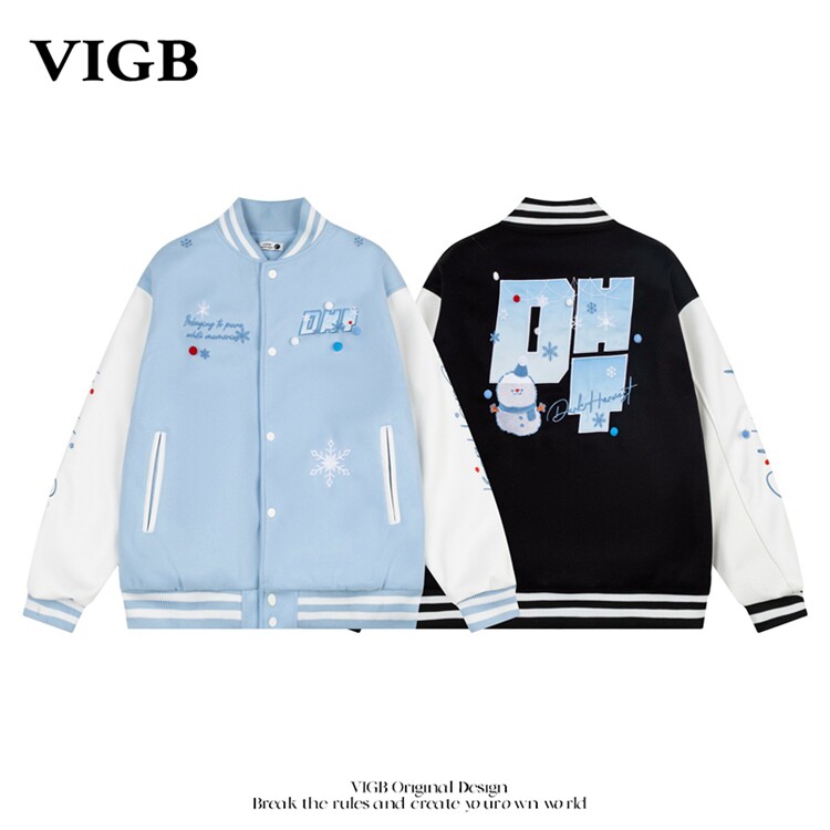 VIGB 原创国潮美式刺绣棒球服棉衣男女学院风韩系chic别致外套潮