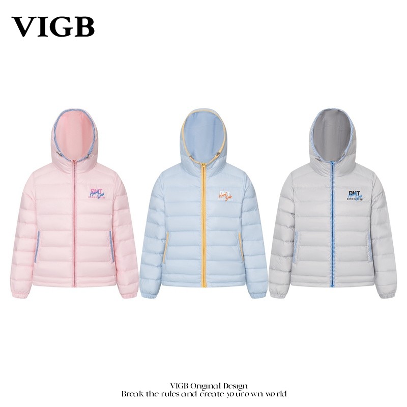 VIGB 原创国潮美式白鸭绒设计感轻薄连帽羽绒服冬季宽松外套男女