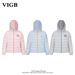 宽松外套男女 白鸭绒设计感轻薄连帽羽绒服冬季 VIGB 原创国潮美式
