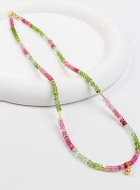 天然特级高透碧玺项链女18K金