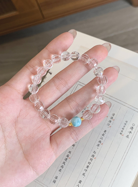 白水晶海纹石手串18K金水晶手链