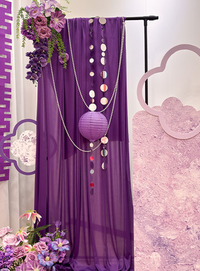 订婚结婚房间布置装饰紫色小众高级背景墙新中式迎宾牌仿真花kt板