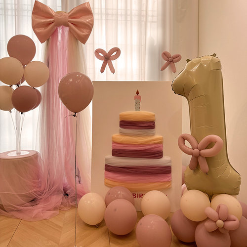 生日网纱蛋糕拍照道具气球装饰