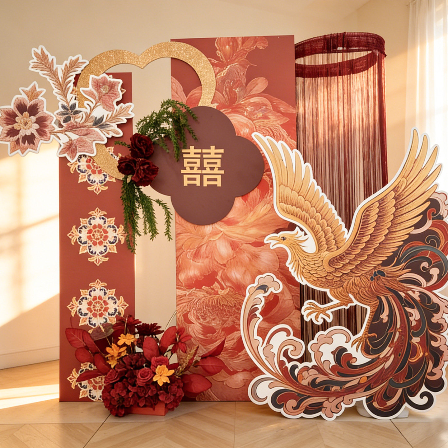 新中式婚房布置龙凤kt板线帘酒店迎宾区装饰晨袍拍照背景墙喜嫁风,节庆用品/礼品,装扮布置套餐,淘宝优惠券,粉丝福利购,淘宝优惠卷