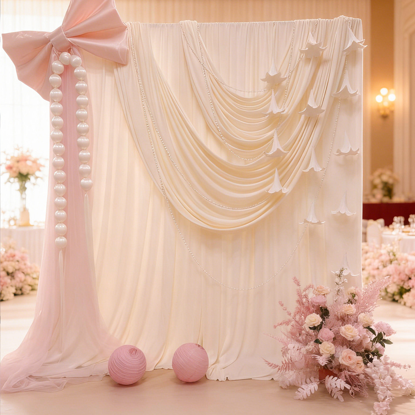 蝴蝶结布幔百合多巴胺纱幔粉色结婚晨袍布置客厅装饰婚房百合浪漫