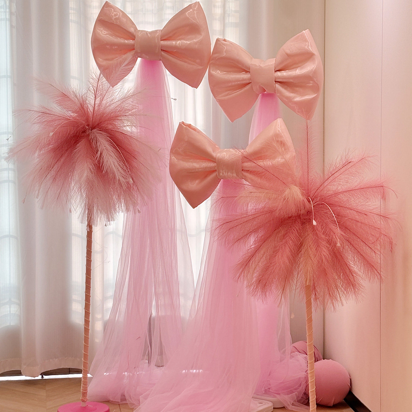 粉色婚房订婚布置装饰背景墙氛围