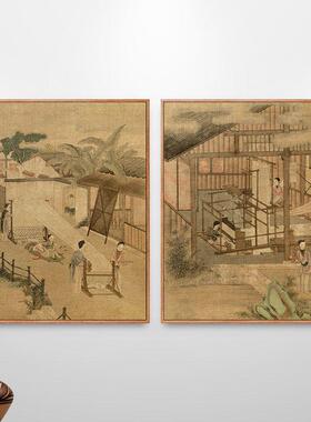耕织图焦秉贞古代人物桑蚕丝织文化蚕织民俗画装饰画古典挂画仿古