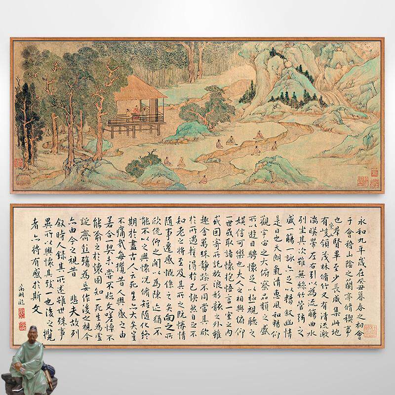 文征明兰亭修褉图山水画兰亭序挂画书房装饰画新中式壁画茶室字画