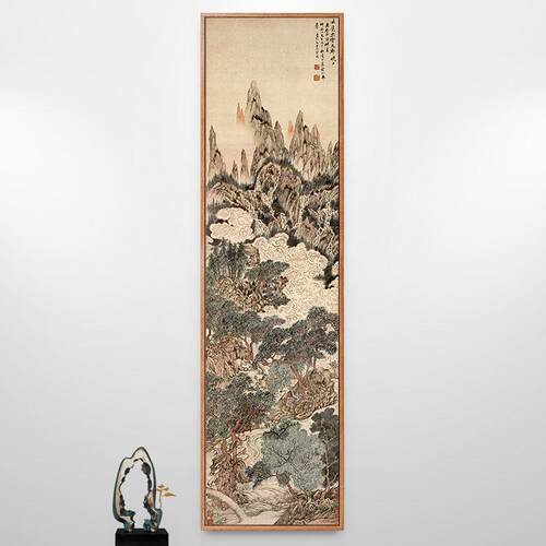 天都晓日图丁云鹏山水画新中式装饰画走廊挂画长条画竖版中国风
