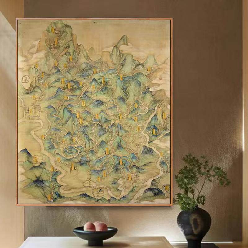 四明山图地理山水画古代宁波雪窦寺壁画新中式客厅装饰画巨幅挂画