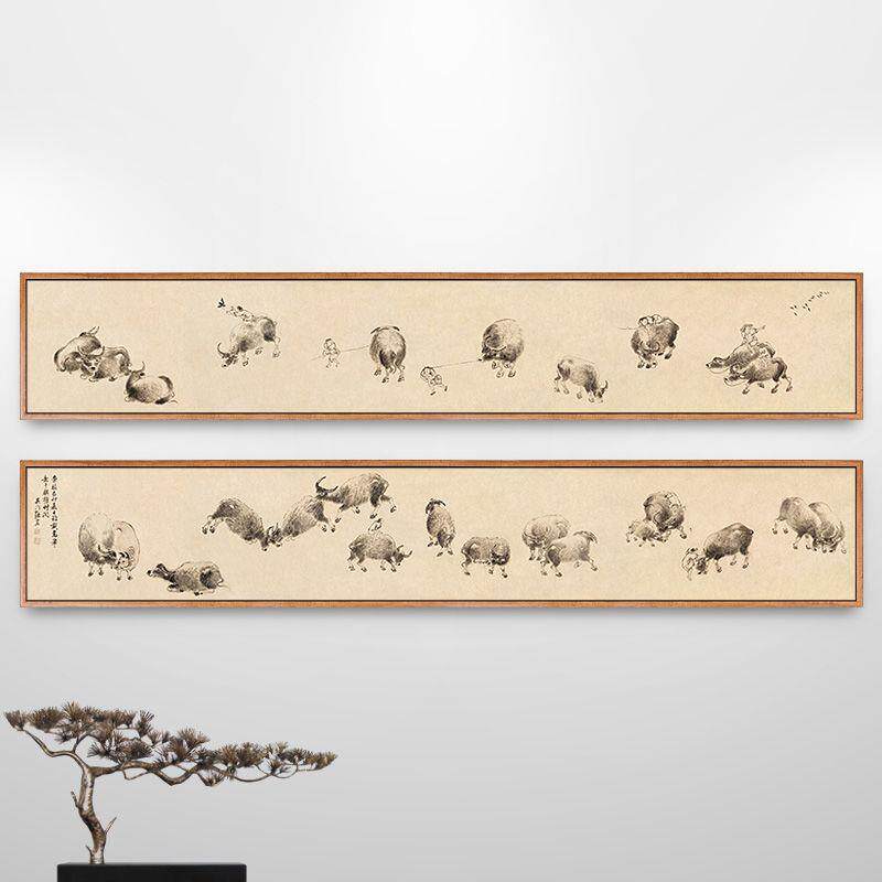 牧牛图放牛牧童骑牛挂画新中式客厅装饰画背景墙壁画长条画中国风