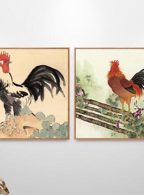 公鸡画雄鸡图金鸡报晓挂画新中式进门入户玄关装饰画走廊过道壁画