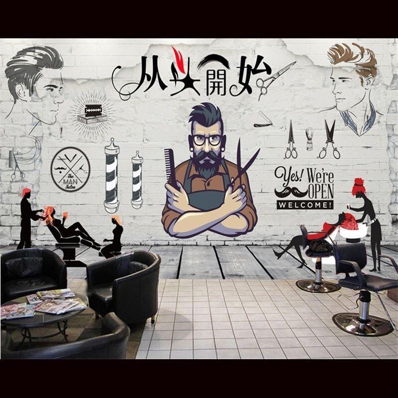 时尚理发店墙贴画海报从头开始美发沙龙发廊背景装饰防水自粘贴画图片