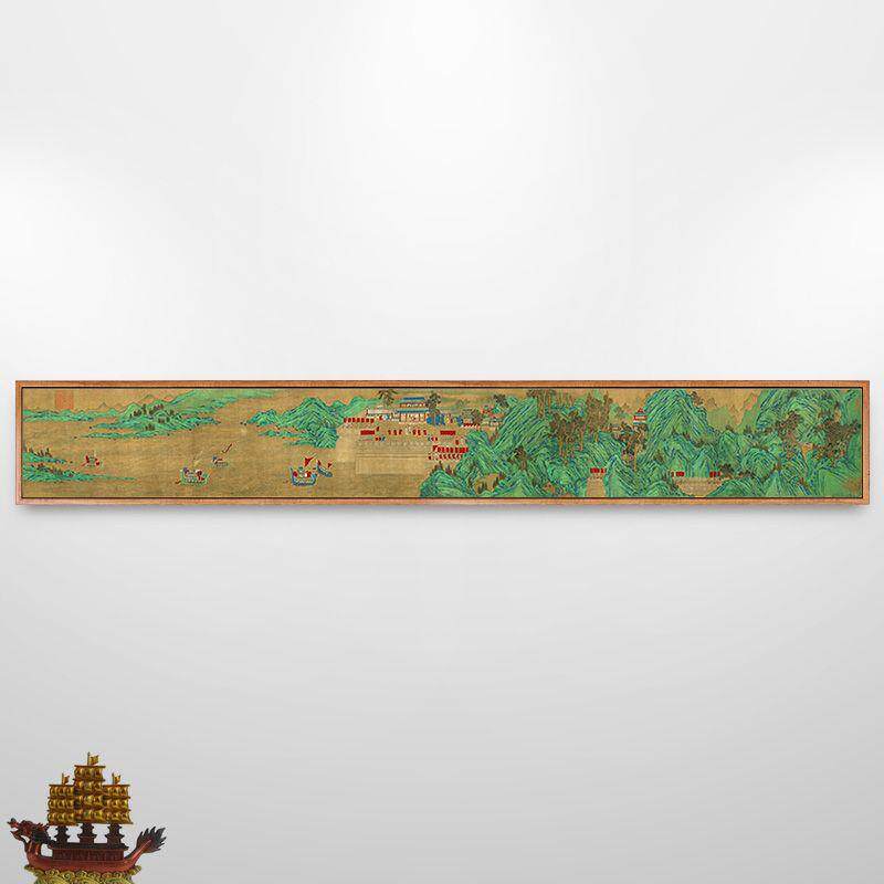 龙舟竞渡图王振鹏山水画新中式客厅装饰画长幅横画长条挂画中国风