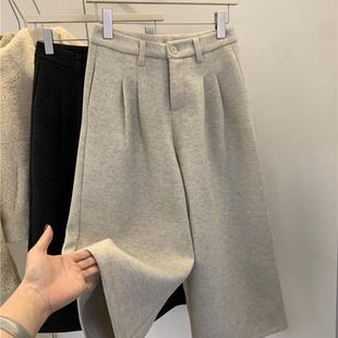 高腰显高休闲裤女冬季新款网红韩版小个子宽松显瘦七分阔腿裤子女