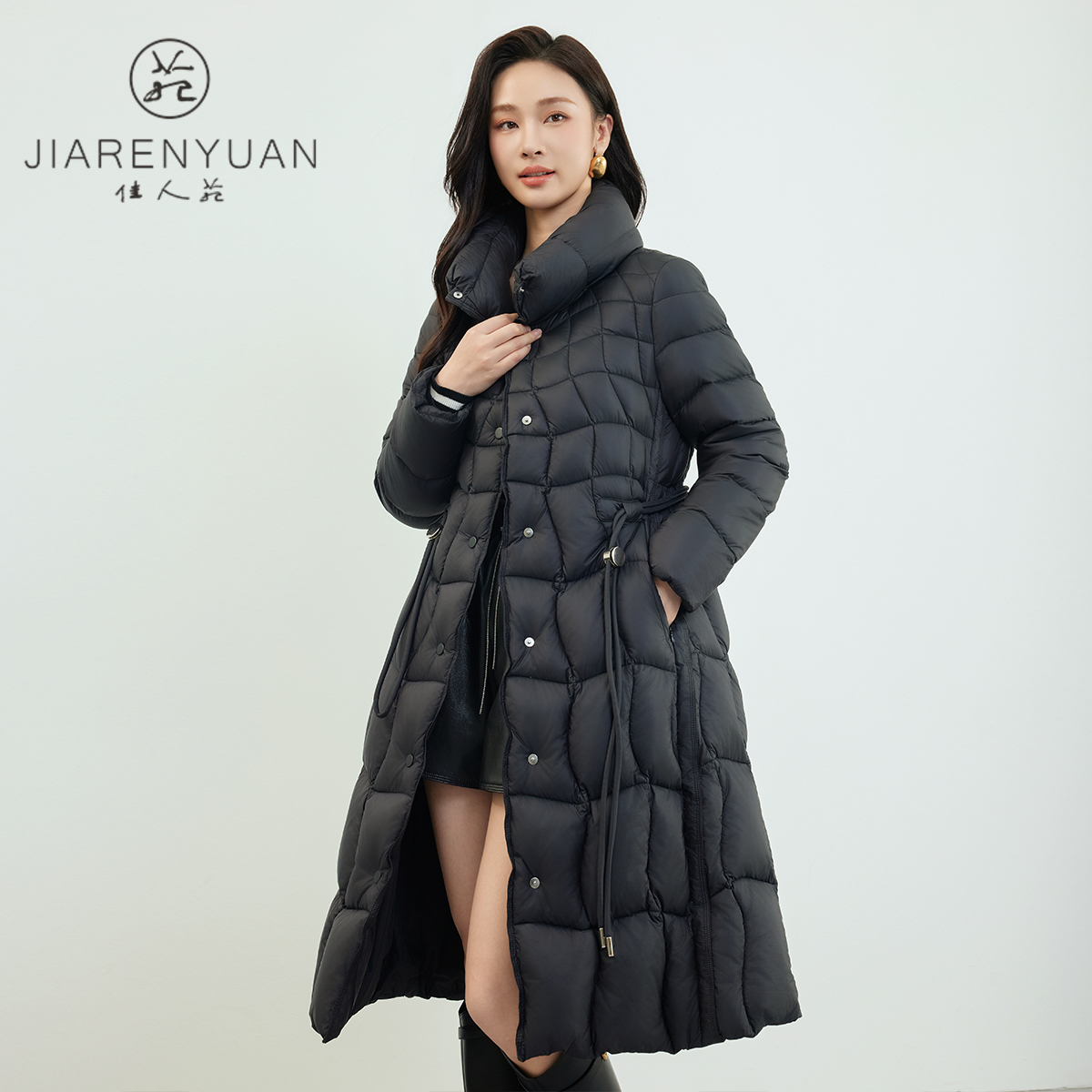 佳人苑羽绒服女2024年冬季新款立领隐形插袋排扣门襟长袖外套保暖