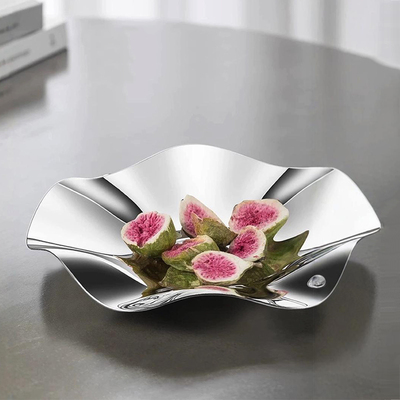 大号金属皱褶镜面银色不锈钢果盘