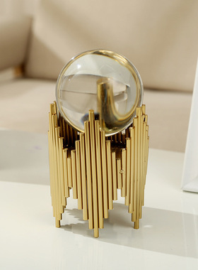 轻奢风水晶球书柜金属软装饰品