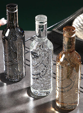 现代意式轻奢极简实心K9厚重水晶酒瓶子酒樽形造型工艺品装饰摆件