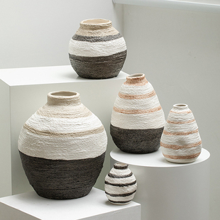 现代北欧日式意境艺术感高颜值釉陶罐花器民宿桌面组合装饰品摆件