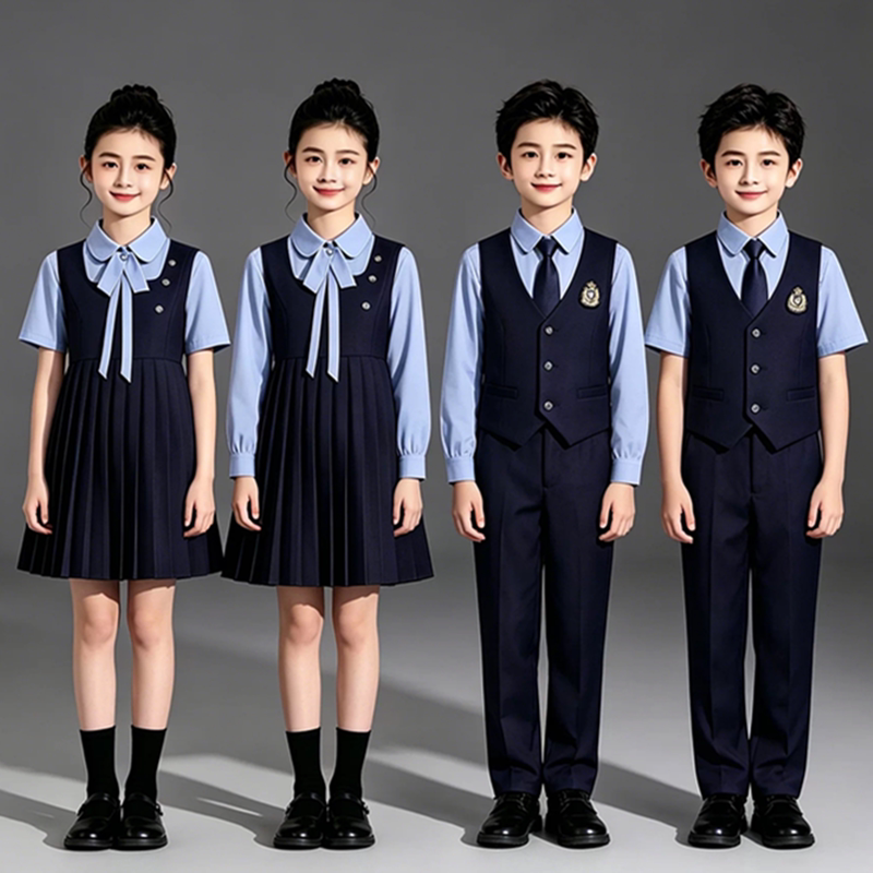 国庆儿童合唱演出服蓝色中小学生诗朗诵演讲比赛男女团体表演礼服