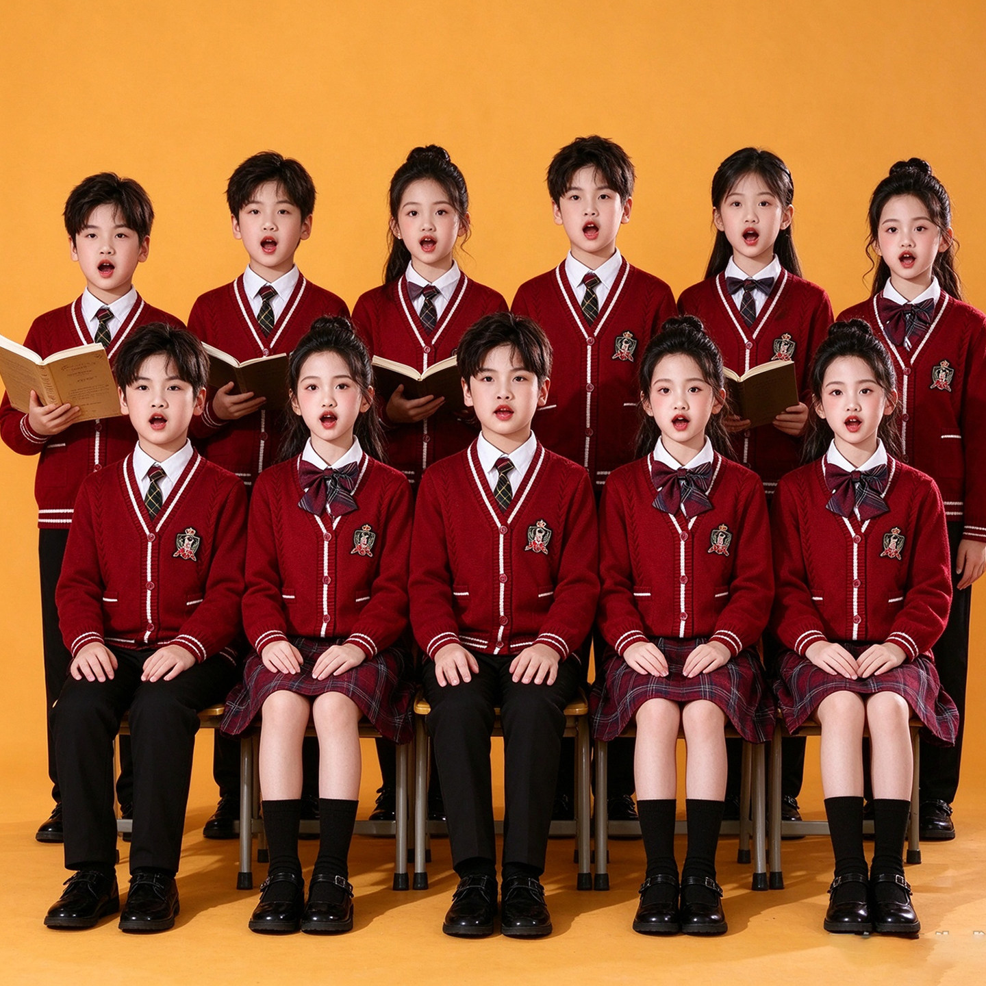 儿童合唱演出服学院风中小学生秋冬季班服毛衣套装演讲朗诵表演服