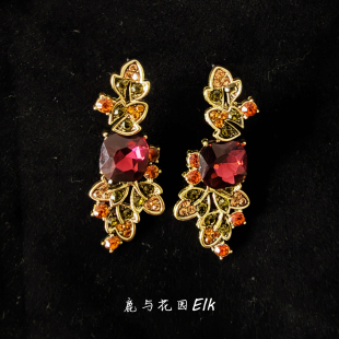 鹿与花园 vintage复古中古树叶状925银针耳钉耳饰女 派对夜party