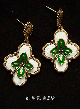 鹿与花园 春日花卉vintage 中古耳饰耳钉 Spring flowers古着饰品