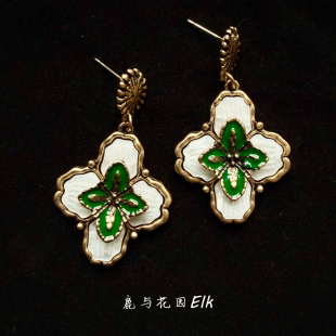 Spring 中古耳饰耳钉 flowers古着饰品 春日花卉vintage 鹿与花园