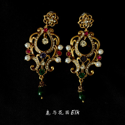 鹿与花园《彩宝敕令》中古vintage夸张复古耳饰独特宫廷重工耳钉