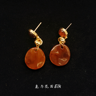 鹿与花园 vintage复古古着美拉德几何色系耳环耳钉首饰 amber琥珀